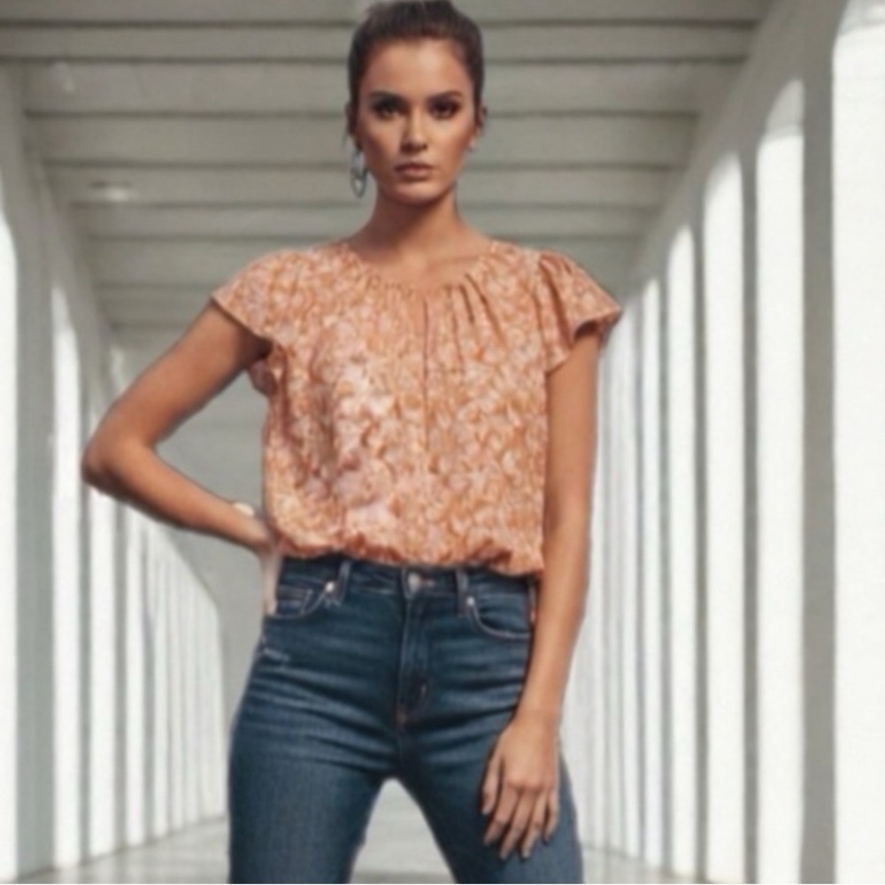 LC Lauren Conrad Peach Floral Blouse